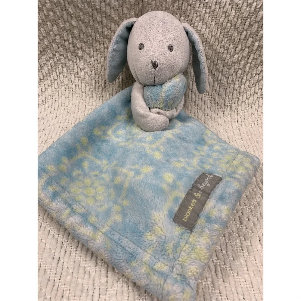 Blankets & Beyond HTF Lovey Security Bunny Blue Yellow Damask 12